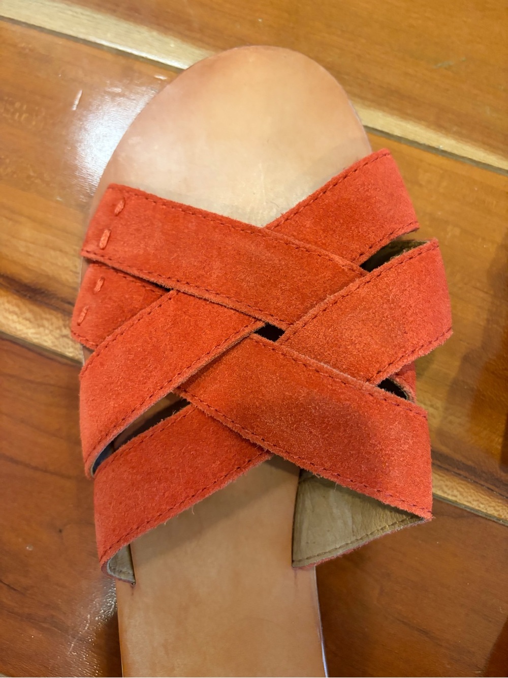 Frye Orange Suede Crisscross Slide Mules - Picture 2 of 6